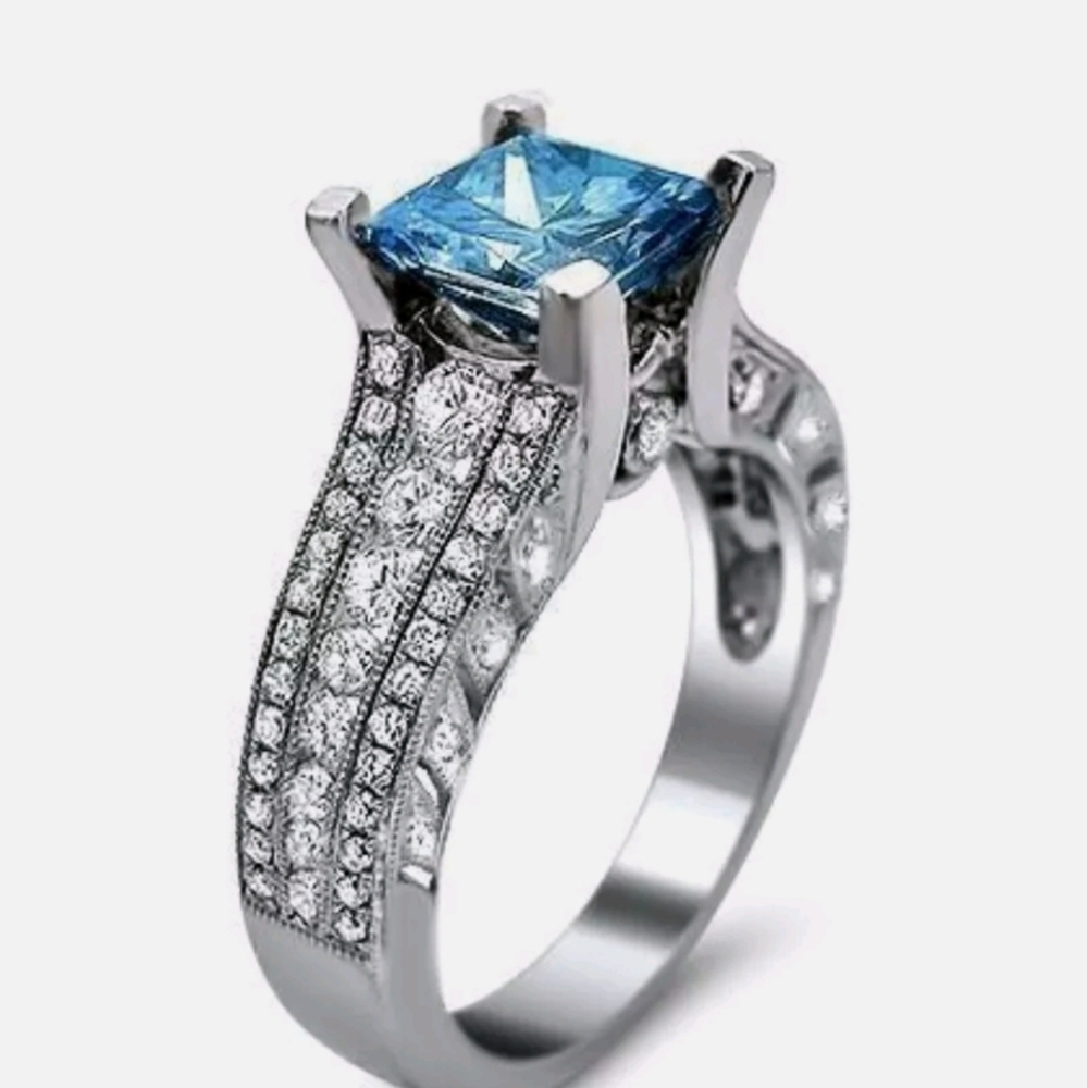 Engagement band wedding aquamarine Ring - Picture 2 of 3
